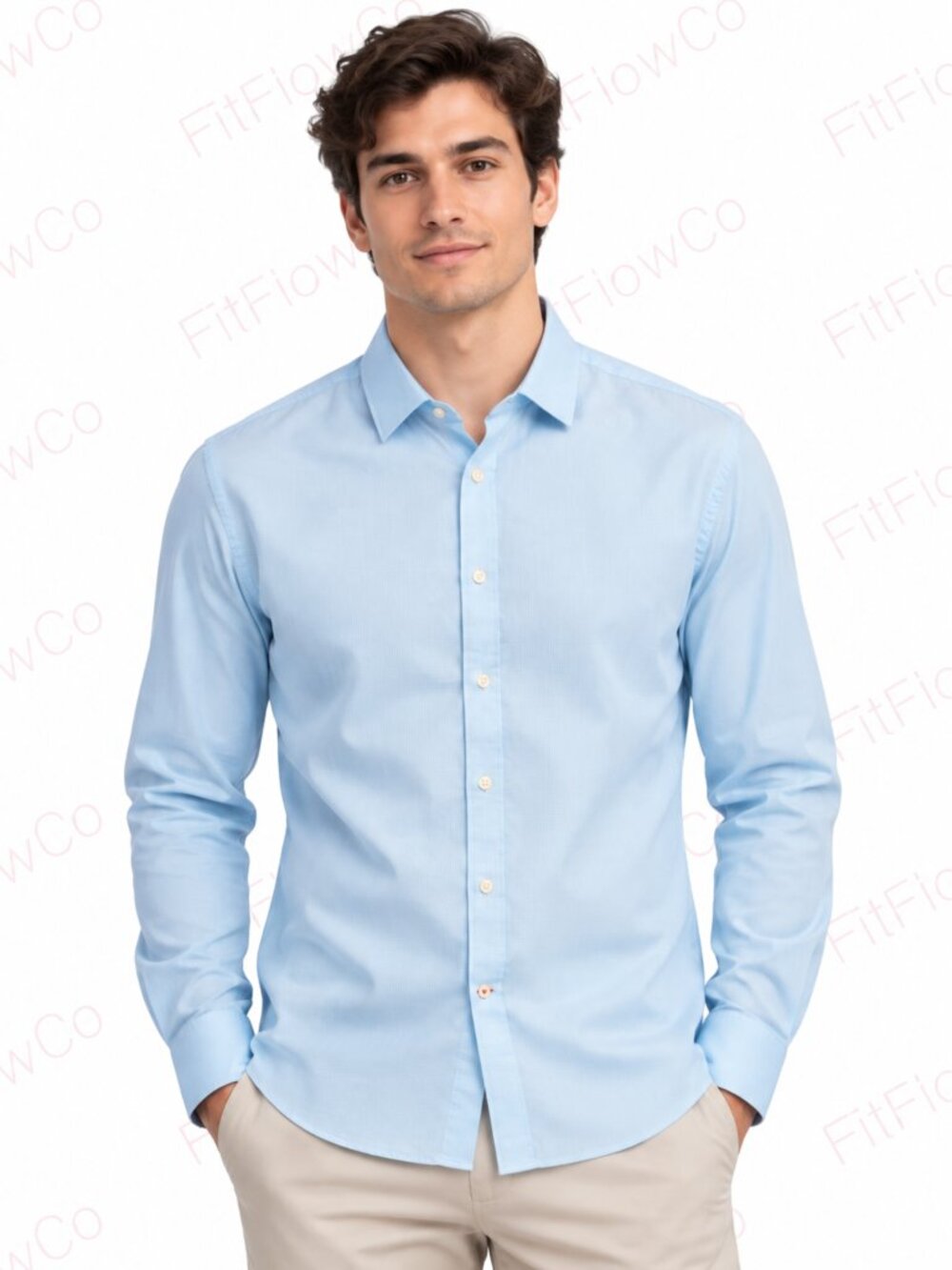 Tommy Hilfiger Men L Slim Fit Light Blue Micro Check Cotton Shirt
